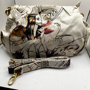 White Vinyl Satchel Shoulderbag. Spring Fairy Design. 2 Shoulderstraps.